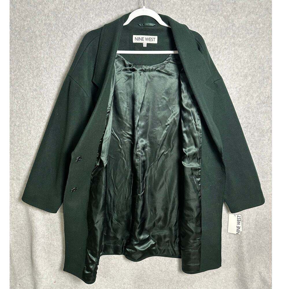 Nine West NWT Sz XXL Forest Green Wool Blend Coat Relaxed Fit Trench Pea Coat - Picture 3 of 12